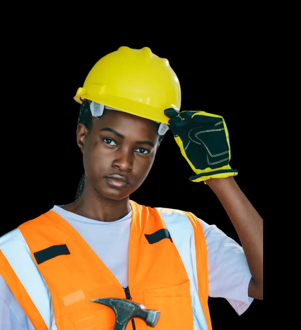 Construction worker in a hard hat, hi-vis vest and work gloves