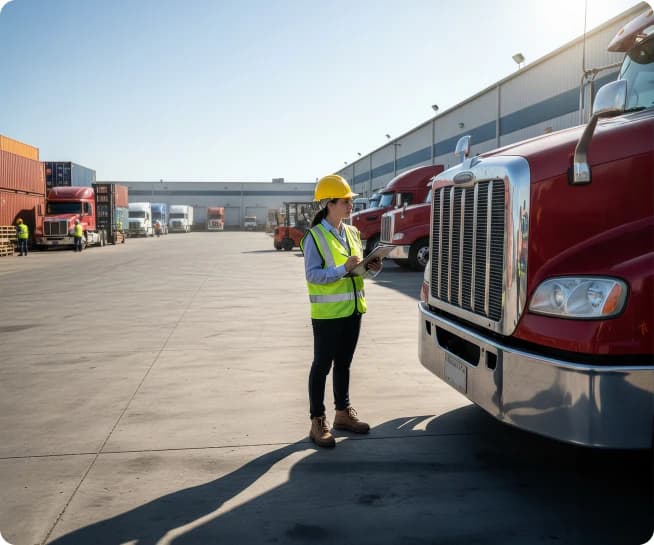 Warehouse worker inspecting a truck at the loading dock