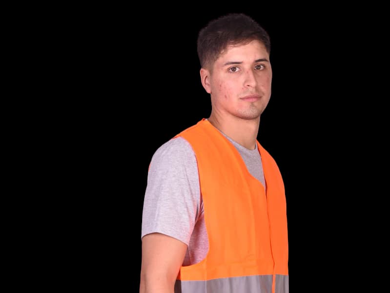 Warehouse worker in an orange hi-vis vest