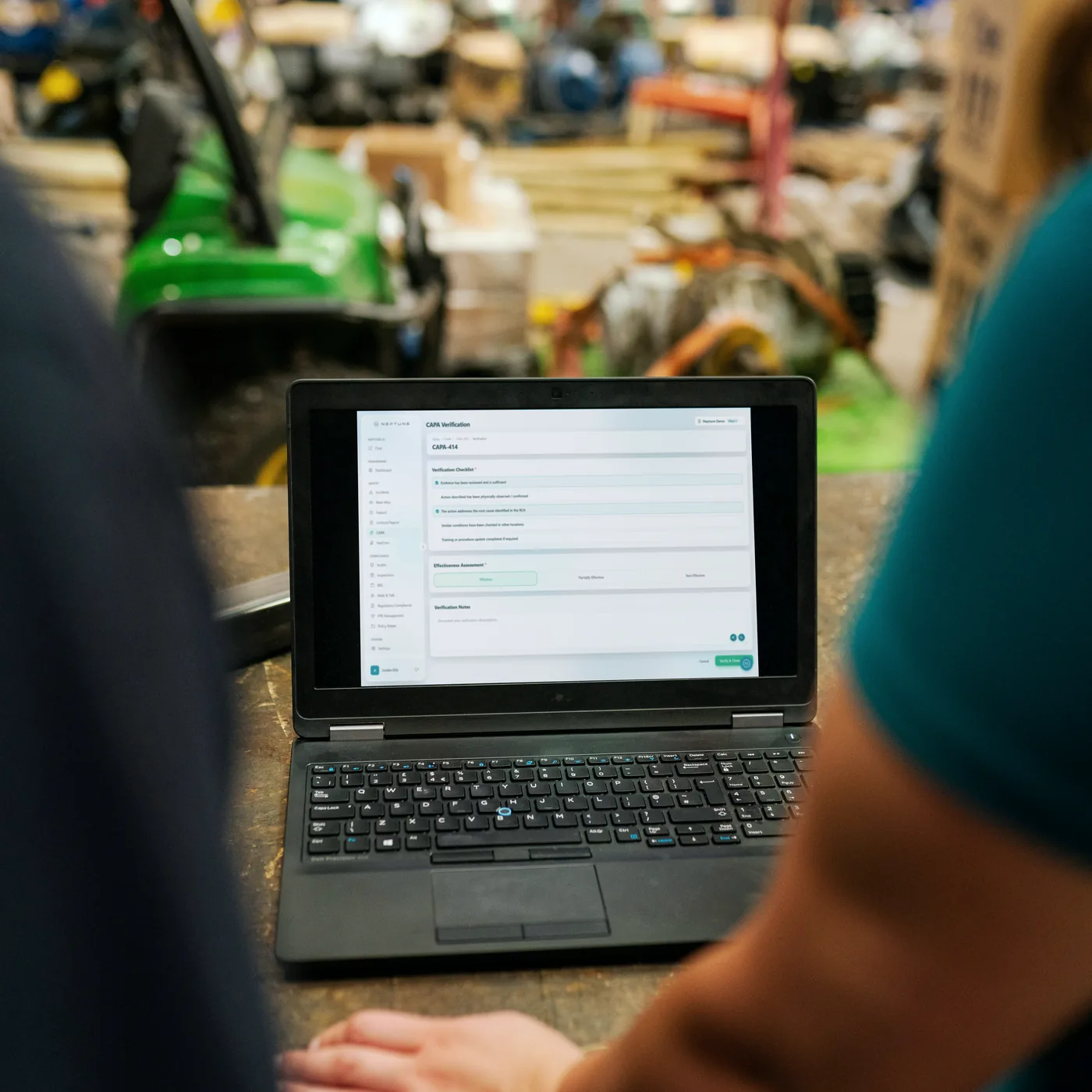 Neptune CAPA verification open on a laptop on a workshop bench