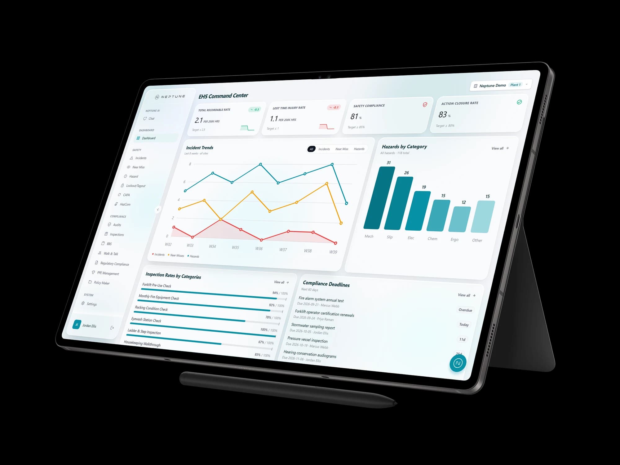 Neptune EHS Command Center on a tablet